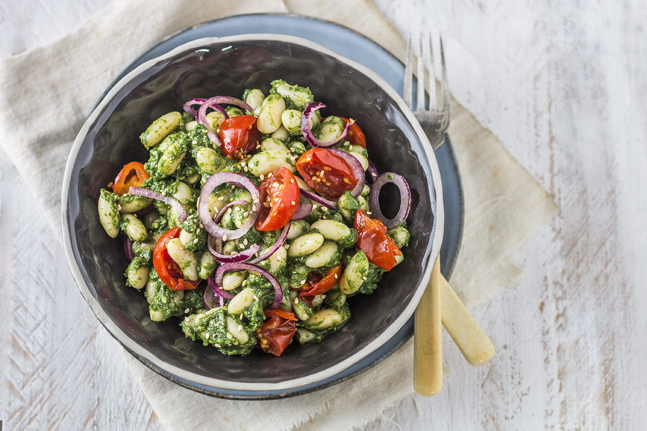 Insalata di cannellini con crema di spinaci